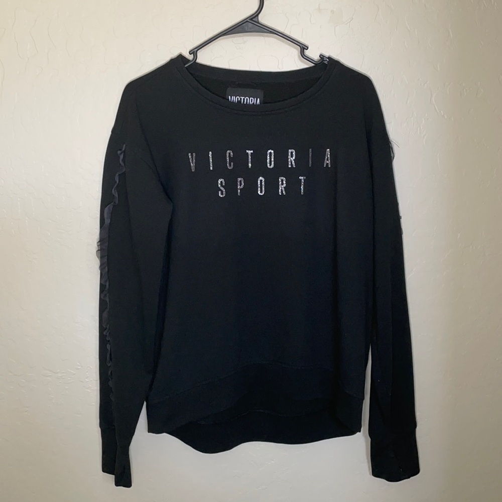 Victoria Sport Women's Black Sparkly Long Sleeve Shirt With Black Mesh Size M